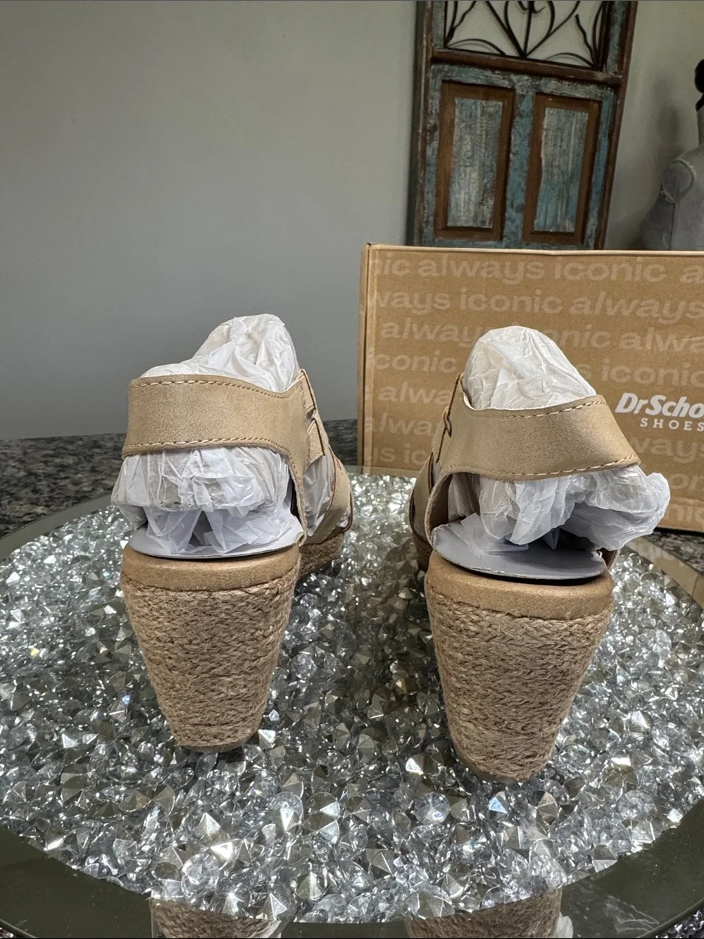 Dr. Scholl's Everlasting leather tan Woven Espadrille Wedge Sandals NEW 8